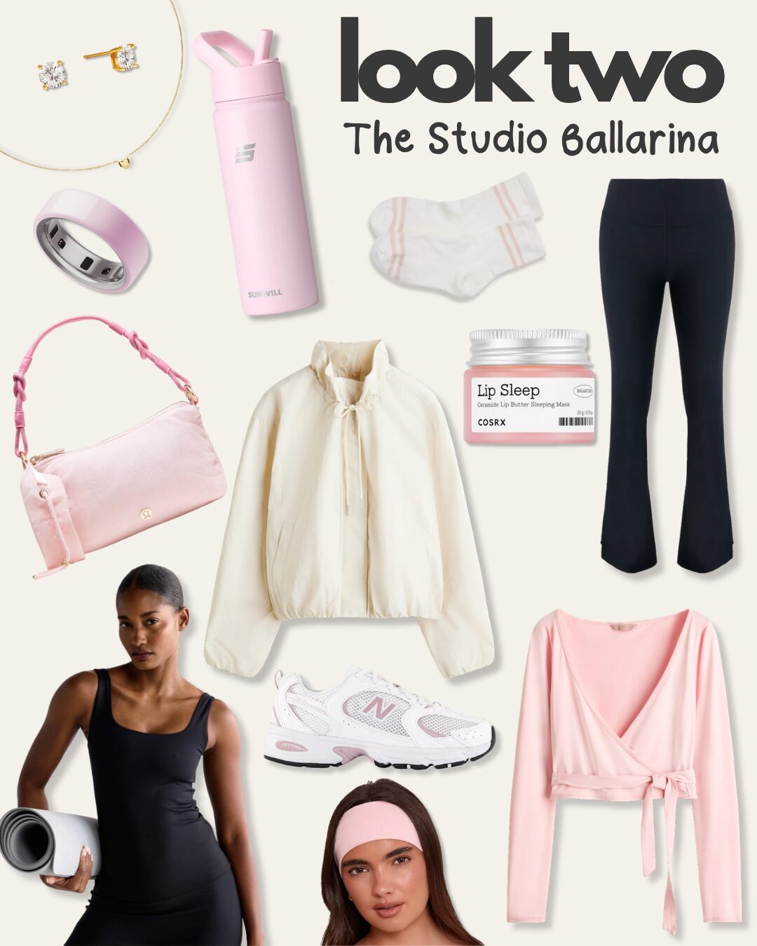 Pilates must haves UK - Look 2 The Studio Ballarina flatlay